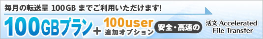 100GBプラン＋100User追加オプション : 100GB/月まで御利用いただけます。