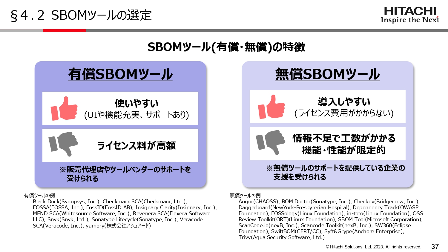 SBOMツールの選定のスライド